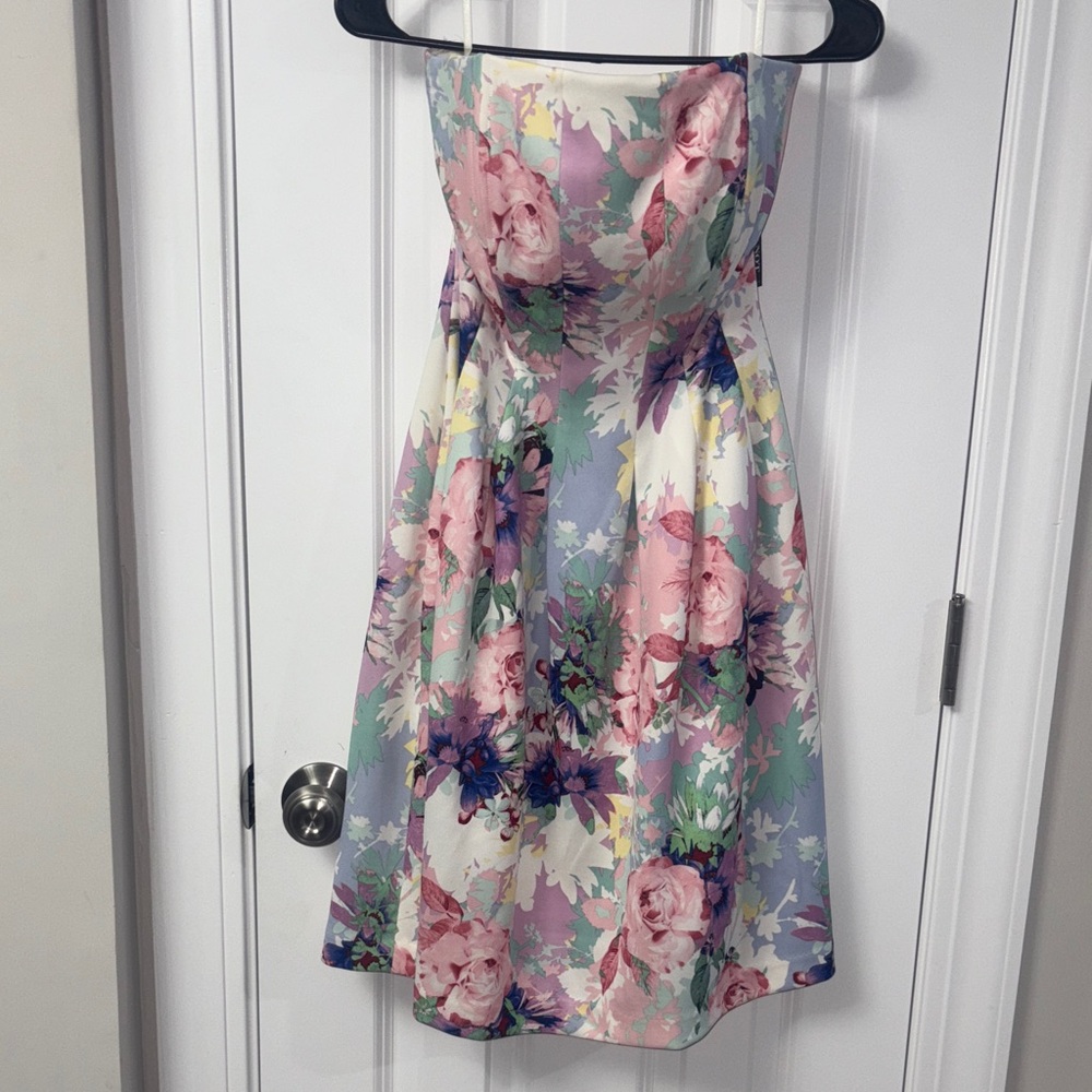 Strapless Pastel Floral Mini Dress